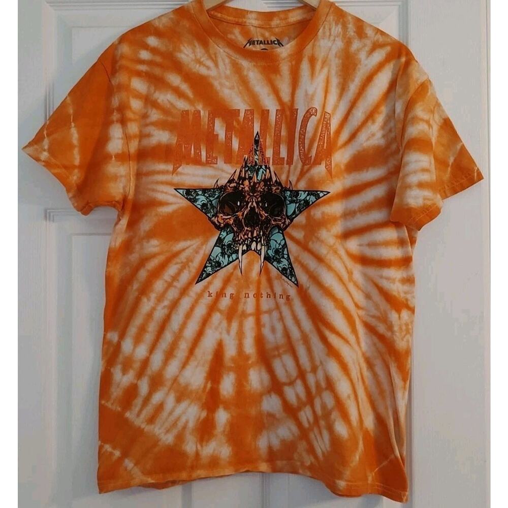 Men's METALLICA KING NOTHING BAND ORANGE TIE DYE ROCK RARE T-SHIRT - Medium